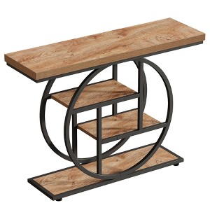 Gulches Industrial 4-Tier Console Table, Circle Base, Light Brown Wood & Metal, 41.3", Entryway/Sofa Table with Storage - 1 of 4