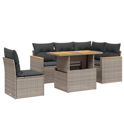 vidaXL Garden Sofa Set Gray PE Rattan 6 Piece Set Adjustable Armrests