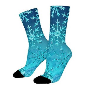 Dsane Blue Turquoise Snowflake Women Printed Crew Socks Funny Funky Socks Soft Polyester Novelty Gifts for Artists Men - 1 of 1