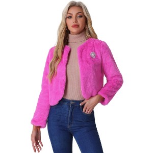 INSPIRE CHIC Women's Winter Open Front Short Faux Fur Jacket - 1 of 4