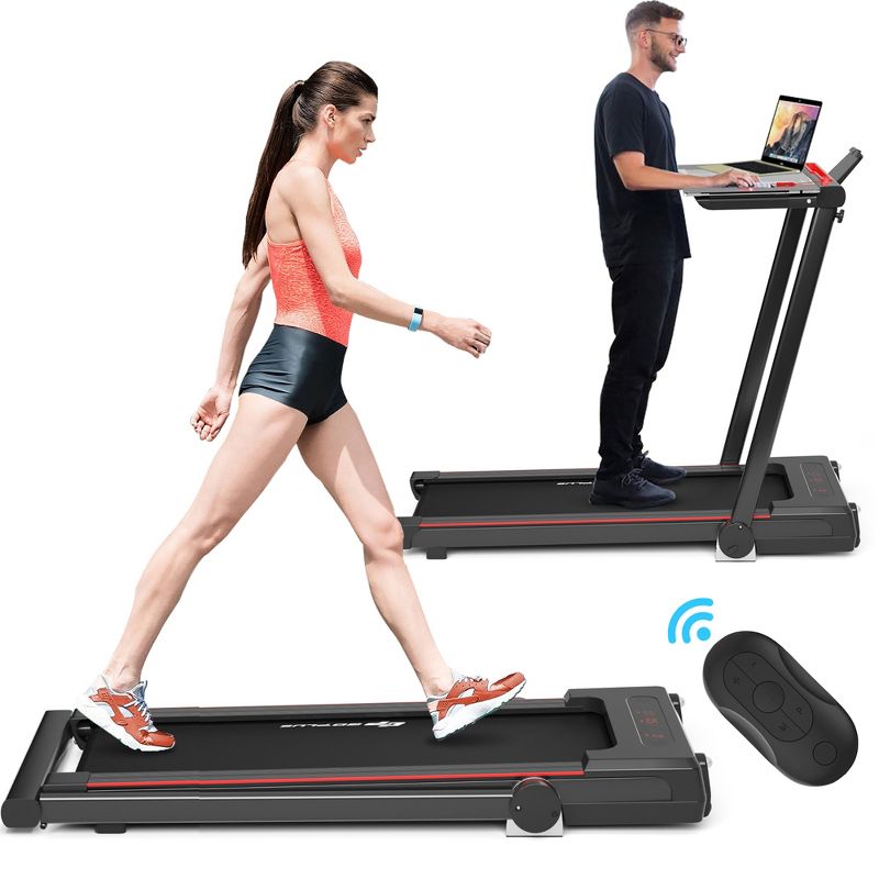 Costway 2.25HP 3-in-1 Folding Treadmill W/Table Speaker Remote Control Home Office Black, 1 of 11