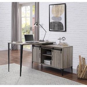 NicBex Home Office Desk L-Shaped Morden Writing Desk with Storage Cabinet, Sliding Barn Door, Wooden Desktop and Metal Legs for Study and Work - 1 of 4