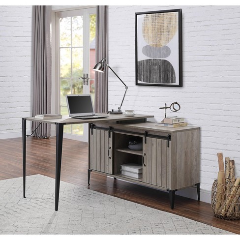 NicBex Home Office Desk L-Shaped Morden Writing Desk with Storage Cabinet, Sliding Barn Door, Wooden Desktop and Metal Legs for Study and Work - image 1 of 4