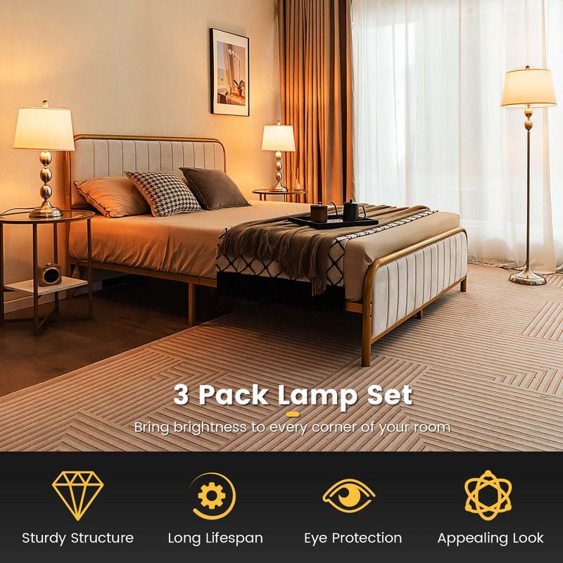 Tangkula 3 Pack Lamp Set Table & Floor Lamp with Weighted Base & Eye-Protecting Lamp Shade, 5 of 10