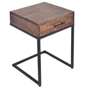 Mango Wood Side Table with Drawer and Cantilever Iron Base Brown/Black - The Urban Port
