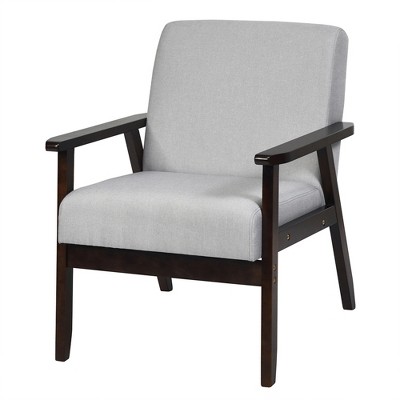 Tangkula Wooden Upholstered Accent Chair Fabric Armchair Home Office