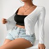Coolmee Women's Ribbed Knit Button Down V Neck Lightweight Cropped Cardigan Sweater - 4 of 4