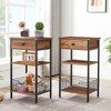 VECELO Tall Side End Table, Nightstand Shelf Storage Organizer with Pull-Out Metal Basket for Living Room or Bedroom, Gray/Brown - 4 of 4