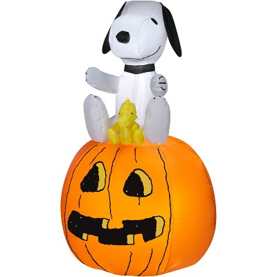 Gemmy Airblown Snoopy and Woodstock on Pumpkin Peanuts, 3.5 ft Tall, Multicolored