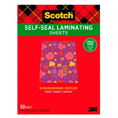 Scotch Single-Sided Laminating Sheet, 9 x 12 Inches, Clear, Pack of 50