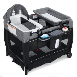 Kinder King 4-in-1 Convertible Baby Playard with Bassinet, Diaper Changer, Cradle&Bedside Sleeper, Breathable Mesh, Storage Organizer&Lockable Wheels - 1 of 4