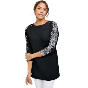 Jessica London Women's Plus Size Stretch Cotton Boatneck Tunic - 1 of 4