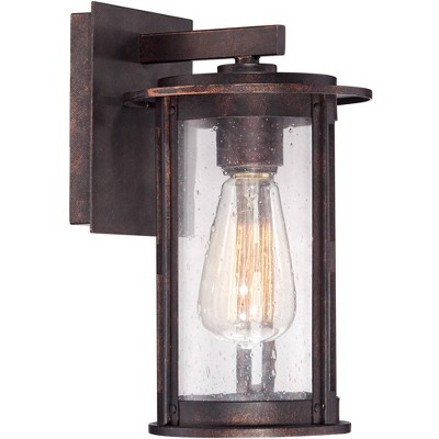 Franklin Iron Works Vintage Industrial Outdoor Wall Light Fixture Bronze Lantern 10 1/2" Seeded Glass Cylinder for Exterior Porch