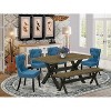 HomeStock 6-Piece Rectangle Distressed Jacobean Finish Solid Wood Top Dining Table with 1-Bench, 4-Chairs - 2 of 4