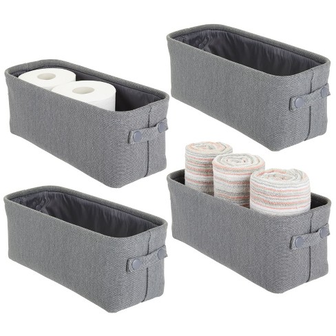 mDesign Fabric Bathroom Storage Bin, 15 x 6 x 8, 4 Pack - Charcoal
