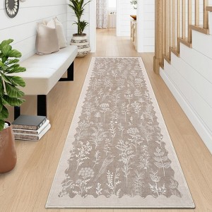 Botanical Washable Area Rug Modern Bird Pattern Rug Soft Non-Slip Low Pile Rugs for Living Room Bedroom - 1 of 4