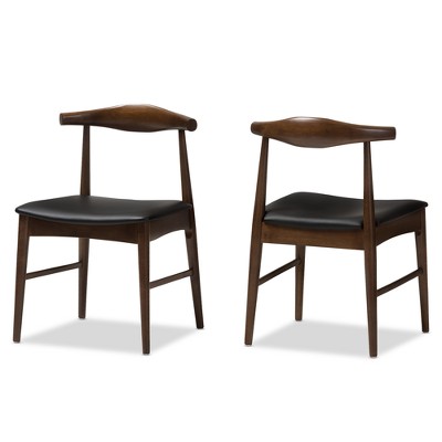 Set of 2 Winton Mid Century Modern Walnut Wood Dining Chairs Black, Brown - Baxton Studio