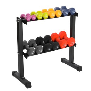 HolaHatha 146 Pound Neoprene Coated Non Slip Dumbbells with Rack for Strength Training, Includes 3, 5, 8, 10, 12, 15, & 20 Pound Sets, Multicolor - 1 of 4