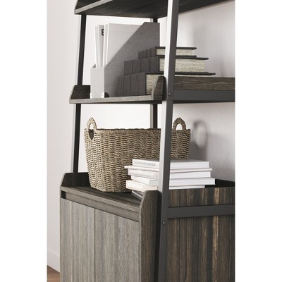 Zendex 72" Dark Brown Wood and Metal Bookcase with Cabinet
