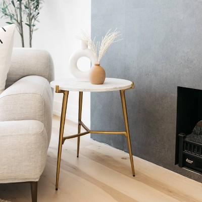 Chadton 19" Round White Marble and Gold Metal Accent Table
