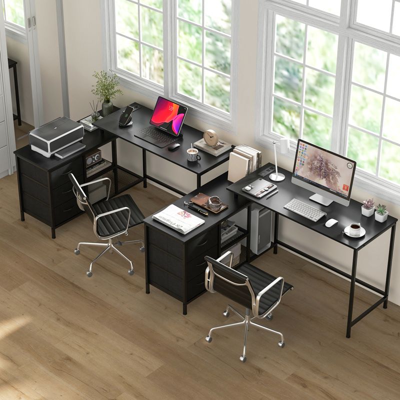 Tangkula L-Shaped Computer Desk with Drawers & Shelves 81” Convertible Home Office Desk with Charging Station Rustic Brown/Black/White, 4 of 10