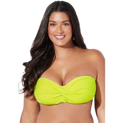 Swimsuits For All Women's Plus Size Valentine Ruched Bandeau Bikini Top, 16  - Yellow Citron : Target