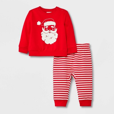 Image of Baby 2pc Santa Fleece Graphic Top & Bottom Set - Cat & Jack™ Red 0-3M
