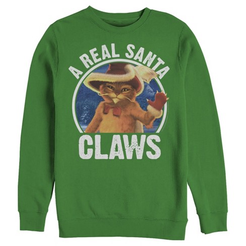 Men s Shrek Christmas Santa Claws Puss In Boots Sweatshirt Kelly Green Large Target