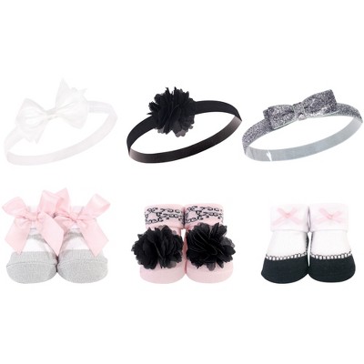 Hudson Baby Infant Girl Headband and Socks Giftset 6pc, Silver Ballet, One Size