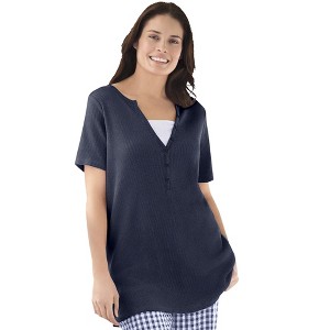 Woman Within Plus Size Split-Neck Henley Thermal Tee - 1 of 4