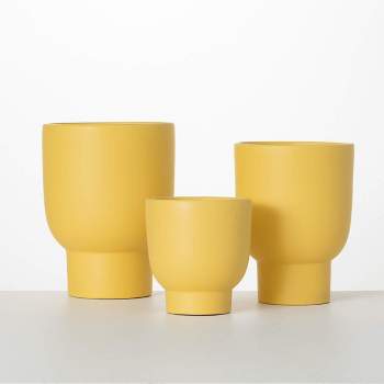 Sullivans 8.5", 7.5" & 5.25" Matte Yellow Goblet Planters Set of 3, Ceramic