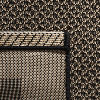 Black and Sand Geometric Synthetic Outdoor Area Rug, 6'-7" Square