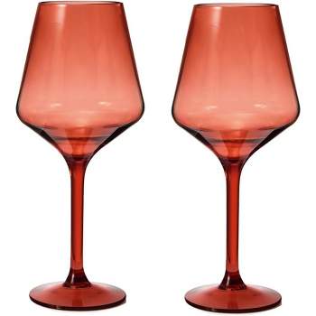 The Wine Savant Shatterproof Cranberry Red Acrylic Wine Glasses, Stylish & Luxurious Design, Unique Addition to Home Bar - 2 pk
