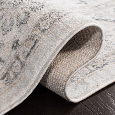 Light Grey and Cream Synthetic Floral Area Rug, 5'3" x 7'6"