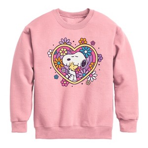 Boys' - Peanuts - Hug Heart Flower Graphic Long Sleeve Fleece Sweatshirt - 1 of 4