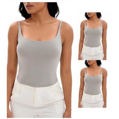 INSPIRE CHIC 3 Packs Women's Square Neck Cami Vest Shelf Bra Adjustable Spaghetti Strap Tank Camisoles