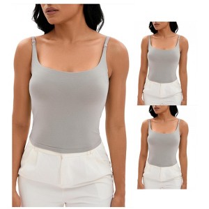 INSPIRE CHIC 3 Packs Women's Square Neck Cami Vest Shelf Bra Adjustable Spaghetti Strap Tank Camisoles - 1 of 4