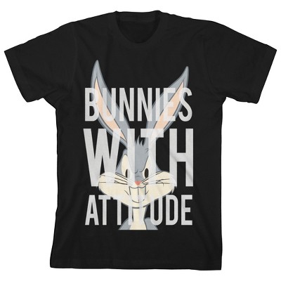 Looney Tunes Bugs Bunnies With Attitude Crew Neck Short Sleeve Black Boy’s T-shirt