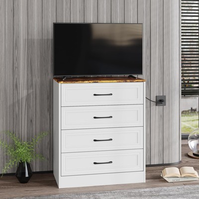Dresser for Bedroom, 4 Drawer Small Dresser with Charging Station for Living Room, Chest of Drawers