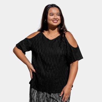 Women’s Plus Size Cold Shoulder Short Sleeve Casual T-Shirts -Cupshe