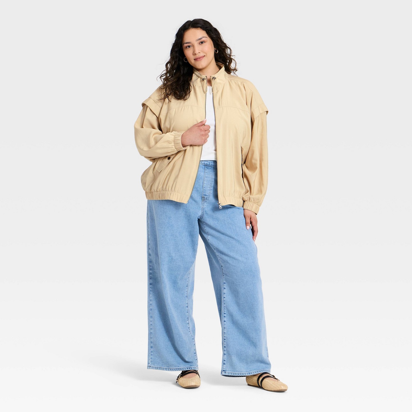 Женские куртки Ava & Viv Full Zip Wind Breaker Jacket - Ava & Viv™ Tan XXL — фото 3