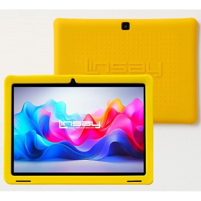 LINSAY 10.1" Kids Tablet 128GB New Android 15 with Yellow Kids Defender Case Google Certified