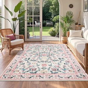 Floral Extra Large Machine Washable Rug 10x13 Ultra-Soft Vintage Dining Room Rug, Non-Slip Non-Shedding Foldable Floral Print Indoor Carpet - 1 of 4