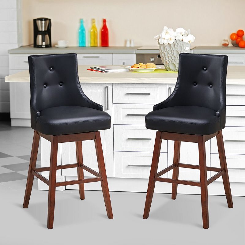 Tangkula Set of 2 Swivel Bar Stools 29" Pub Height Upholstered Chairs w/ Rubber Wood Legs, 3 of 10