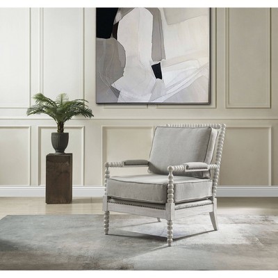 35" Saraid Accent Chair Gray Linen Light Oak Finish - Acme Furniture: Upholstered Armchair, No Assembly, Wood Frame