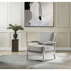35" Saraid Accent Chair Gray Linen Light Oak Finish - Acme Furniture: Upholstered Armchair, No Assembly, Wood Frame - 1 of 4