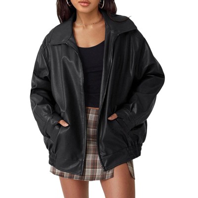 Women's Oversized Leather Jackets Plus Size Faux Suede Jackets Fall Fashion Motorcycle Bomber Coats Long Sleeve Winter Outfits