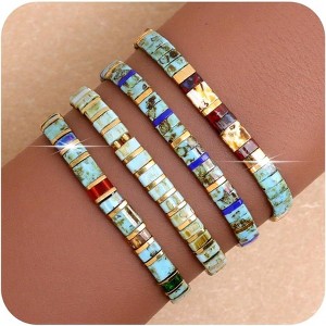 4-Pack Tila Flat Beaded Stretch Bracelets for Women, Handmade Miyuki Glass Stack Beads for Festive Holiday Accessories - 1 of 4