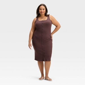 Women's Knit Button-Front Midi Dress - A New Day™ - 1 of 3