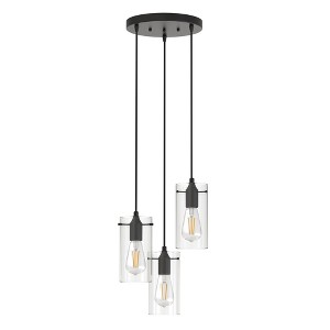 10 in. 3-Light Matte Black Vintage Cluster Pendant Light Fixture with Large Clear Glass for Dining Table - 1 of 4
